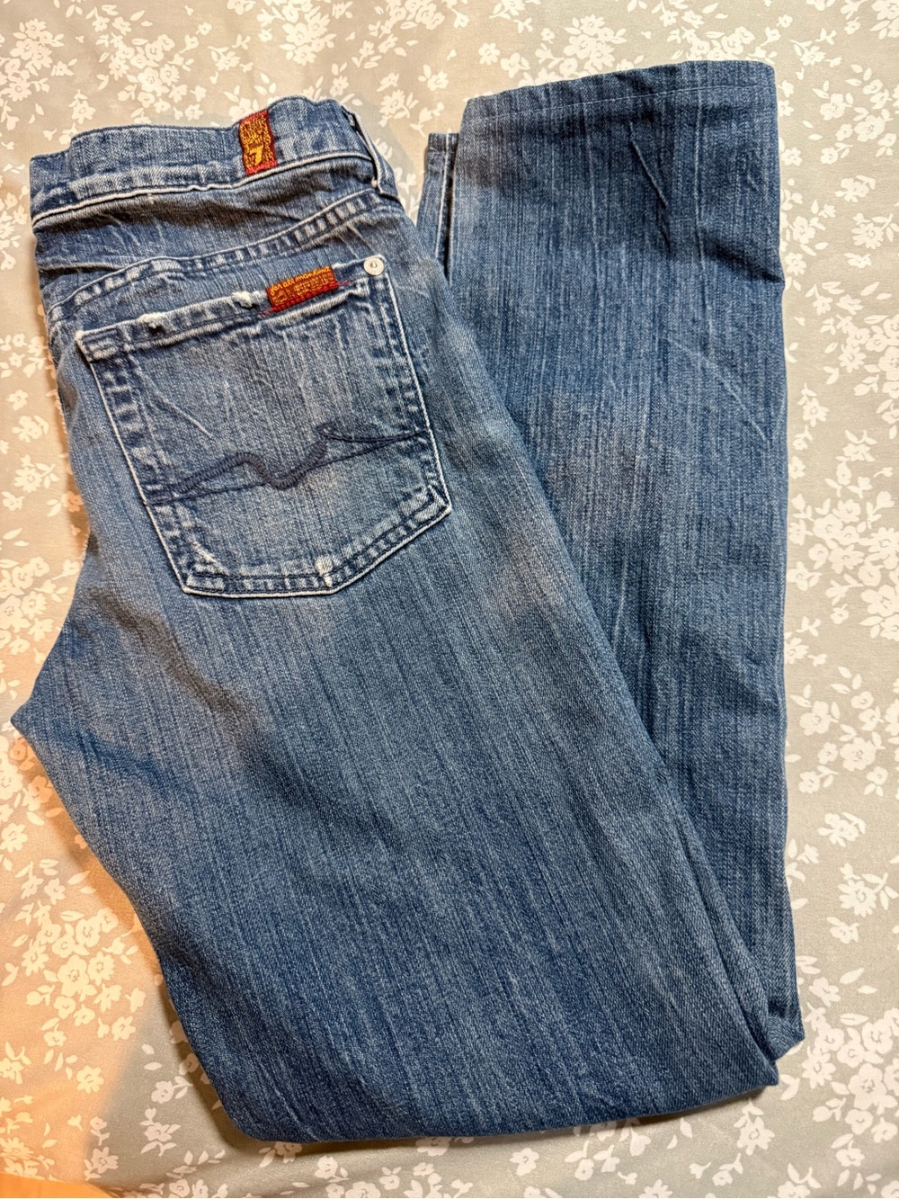 7 For All Mankind Straight-Leg Blue Denim Jeans